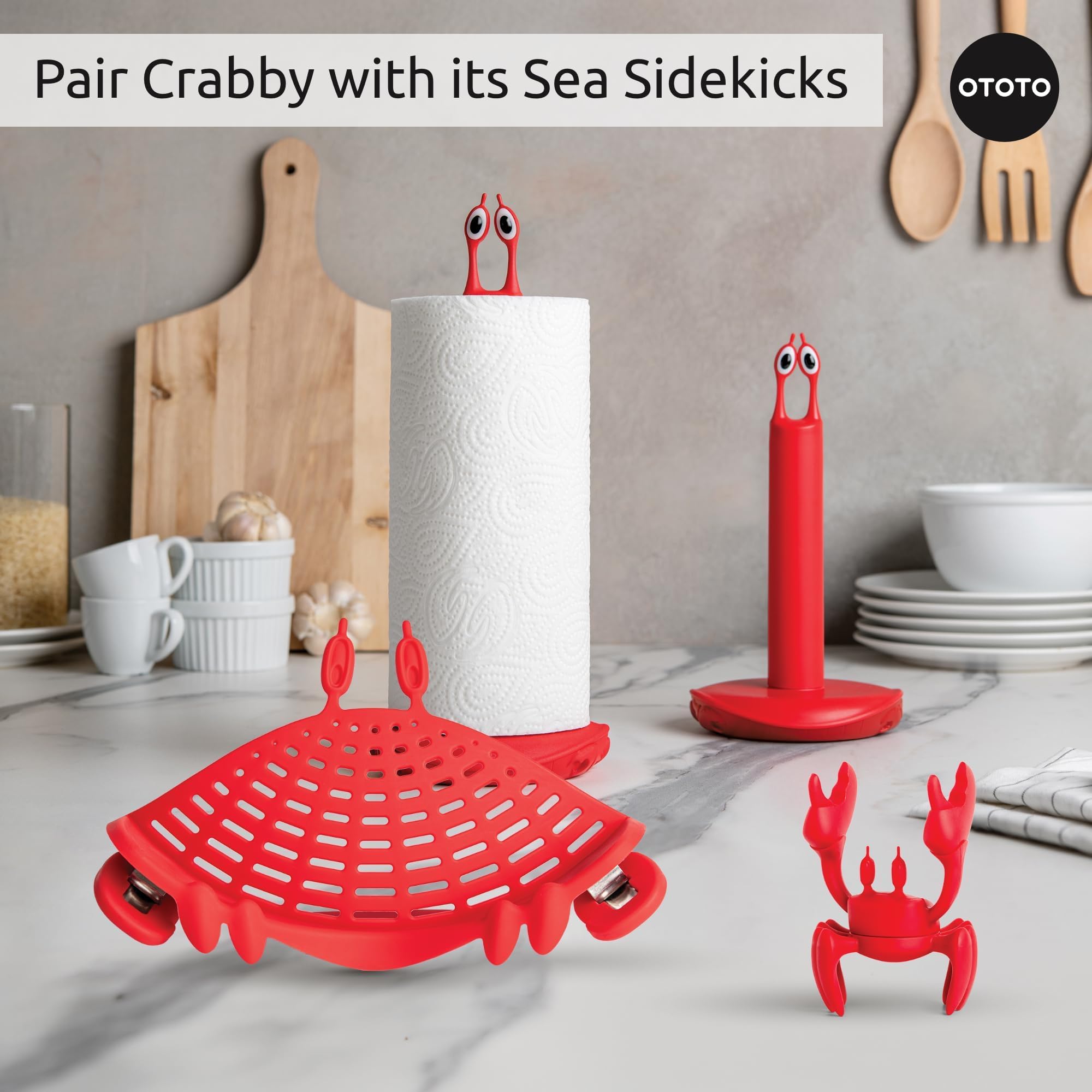 NEW Crabby Clip-On Strainer by OTOTO - Silicone and Stainless Steel Pasta Strainer, Funny Gifts, Cute Kitchen Accessories, Red Crab, Cool Kitchen Gadgets - Image 10