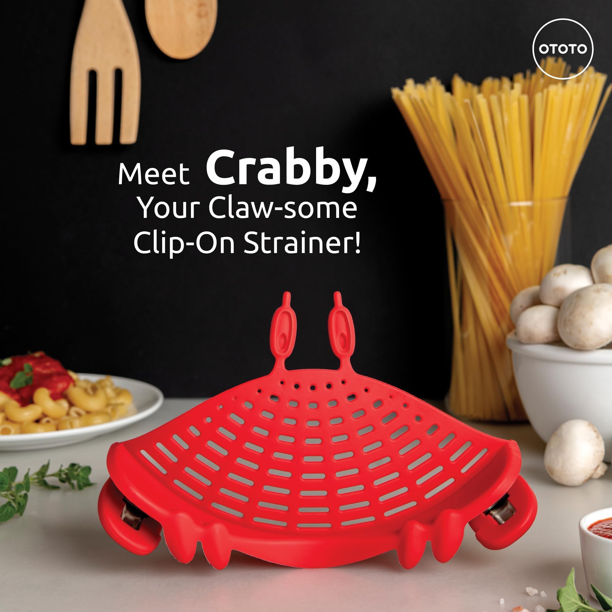 NEW Crabby Clip-On Strainer by OTOTO - Silicone and Stainless Steel Pasta Strainer, Funny Gifts, Cute Kitchen Accessories, Red Crab, Cool Kitchen Gadgets - Image 3
