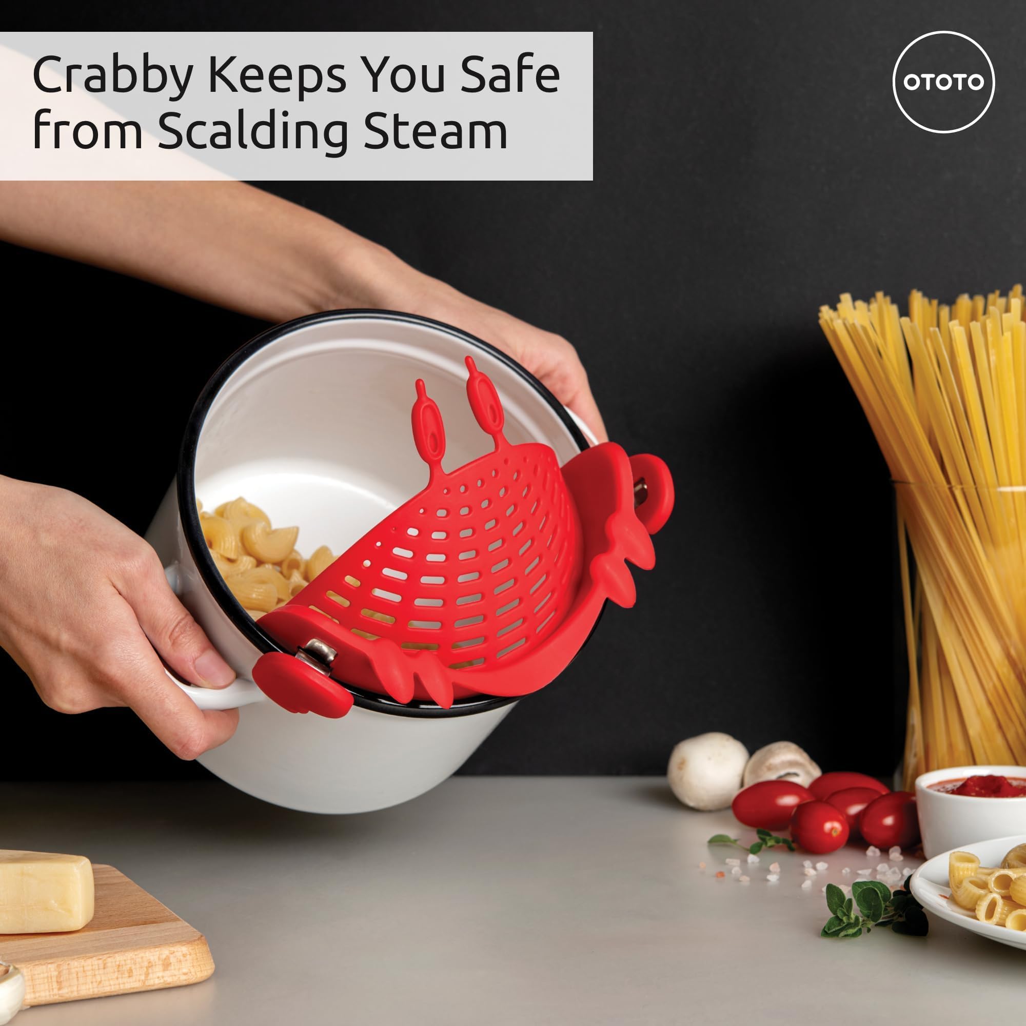 NEW Crabby Clip-On Strainer by OTOTO - Silicone and Stainless Steel Pasta Strainer, Funny Gifts, Cute Kitchen Accessories, Red Crab, Cool Kitchen Gadgets - Image 5
