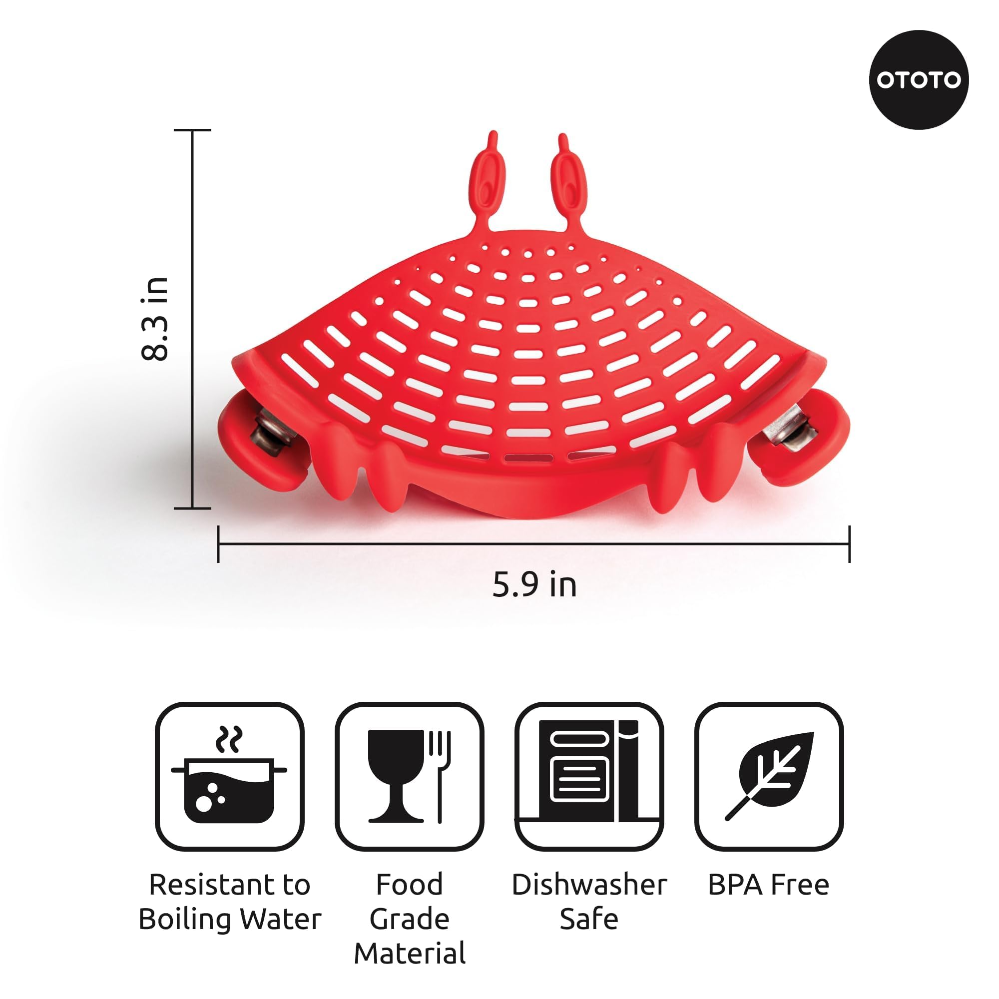 NEW Crabby Clip-On Strainer by OTOTO - Silicone and Stainless Steel Pasta Strainer, Funny Gifts, Cute Kitchen Accessories, Red Crab, Cool Kitchen Gadgets - Image 7