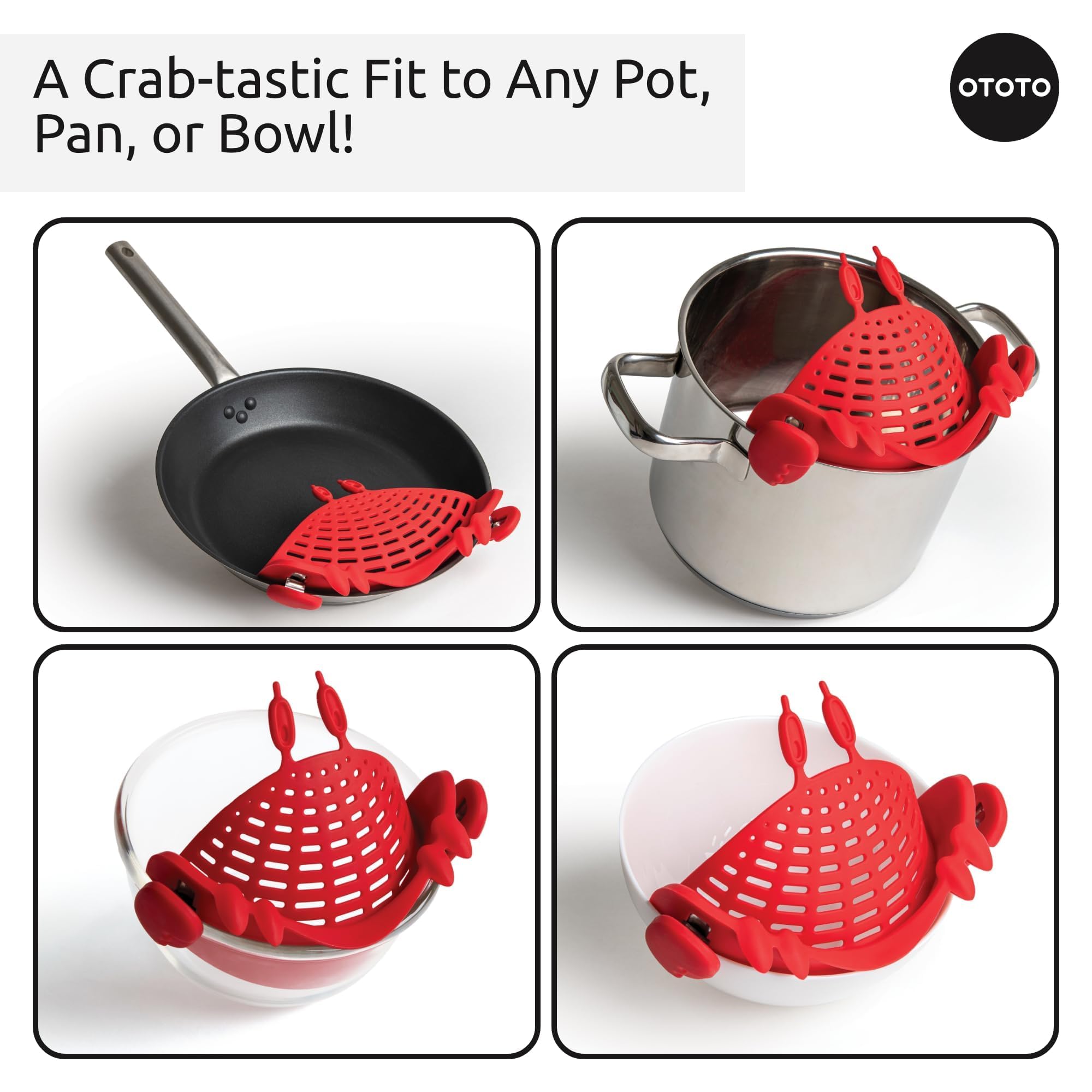 NEW Crabby Clip-On Strainer by OTOTO - Silicone and Stainless Steel Pasta Strainer, Funny Gifts, Cute Kitchen Accessories, Red Crab, Cool Kitchen Gadgets - Image 8