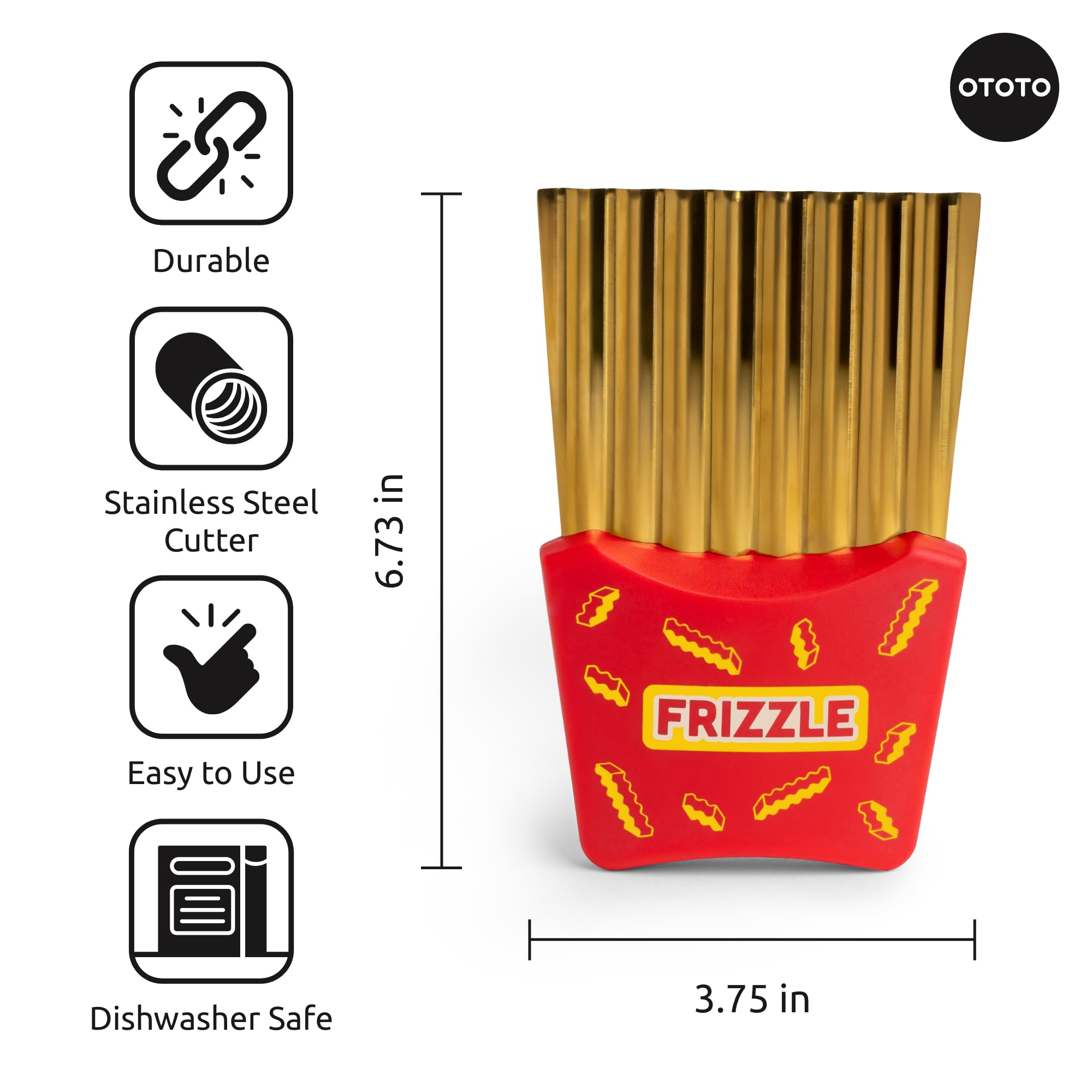 NEW - OTOTO Frizzle Crinkle Fry Cutter - Crinkle Cutter for Veggies, Waffles, Fries, Cool Kitchen Gadgets, Cute Kitchen Accessories, Funny, Unique Gifts, White Elephant Gifts, Quirky - Image 5