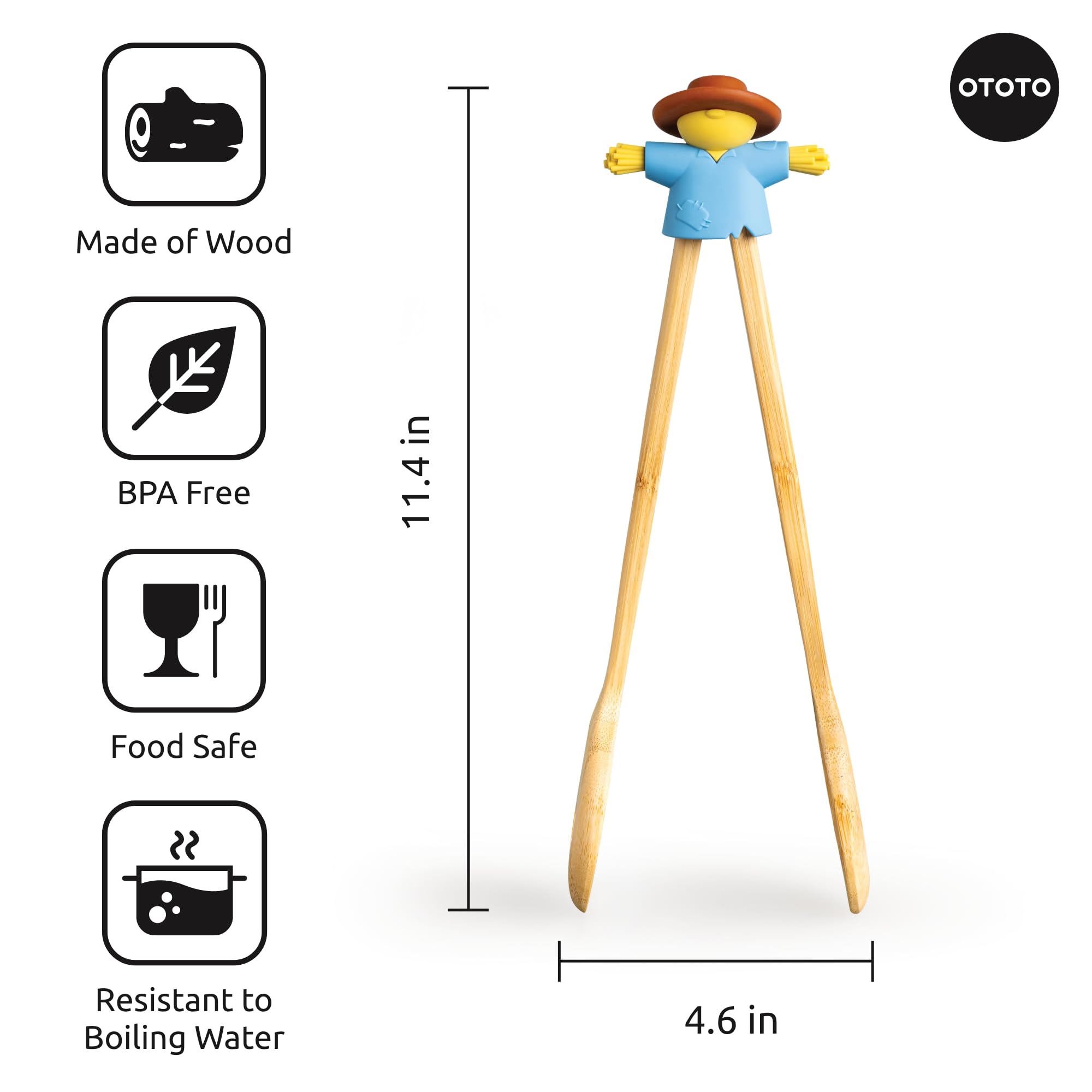 NEW - OTOTO Sal Scarecrow Salad Tongs (2-Piece) - Wooden Tongs Set, Food Safe Toaster Tongs for Serving, Cute Kitchen Tongs, Cool Kitchen Gadgets Accessories, Funny Gifts, Mini Tongs (Blue) - Image 5