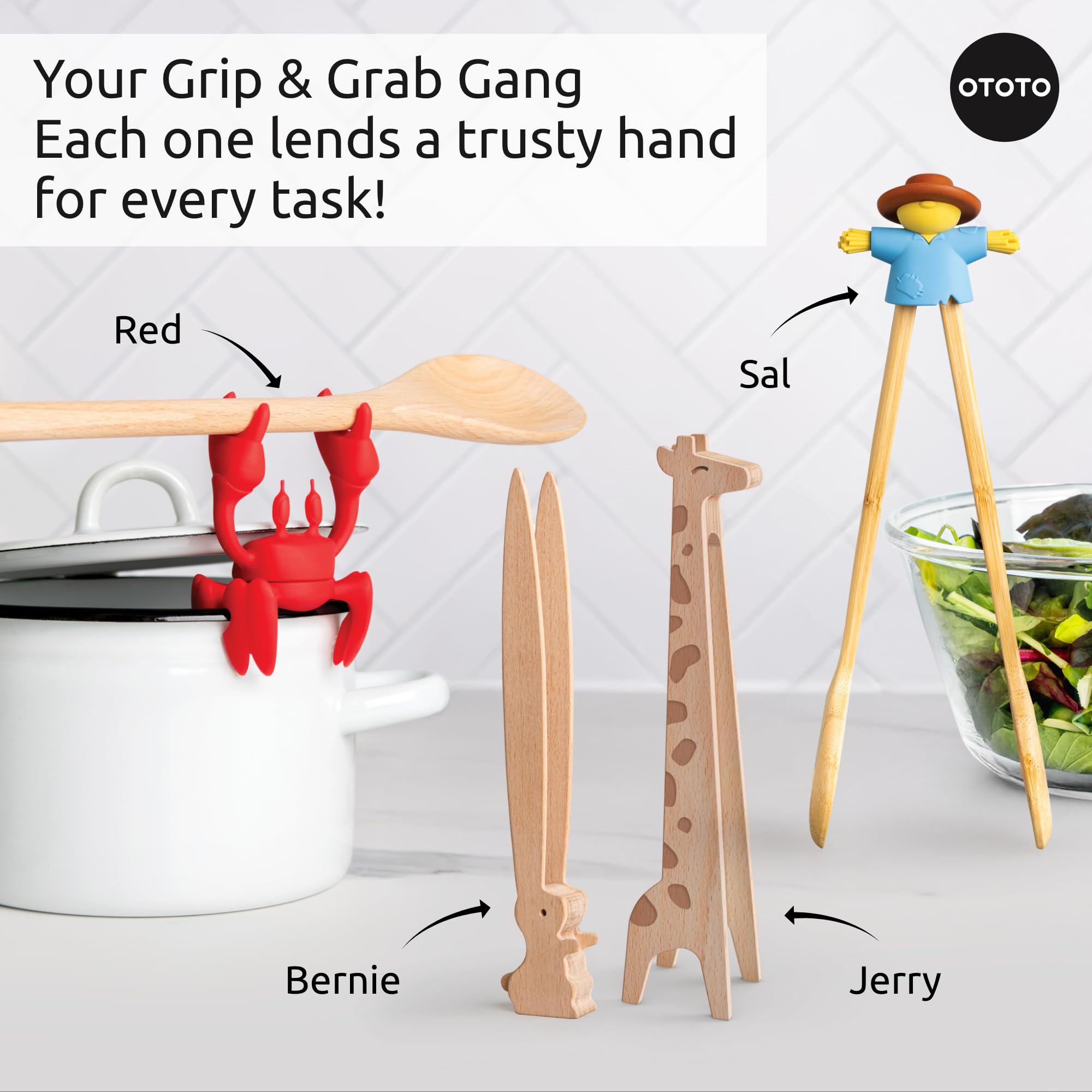 NEW - OTOTO Sal Scarecrow Salad Tongs (2-Piece) - Wooden Tongs Set, Food Safe Toaster Tongs for Serving, Cute Kitchen Tongs, Cool Kitchen Gadgets Accessories, Funny Gifts, Mini Tongs (Blue) - Image 8