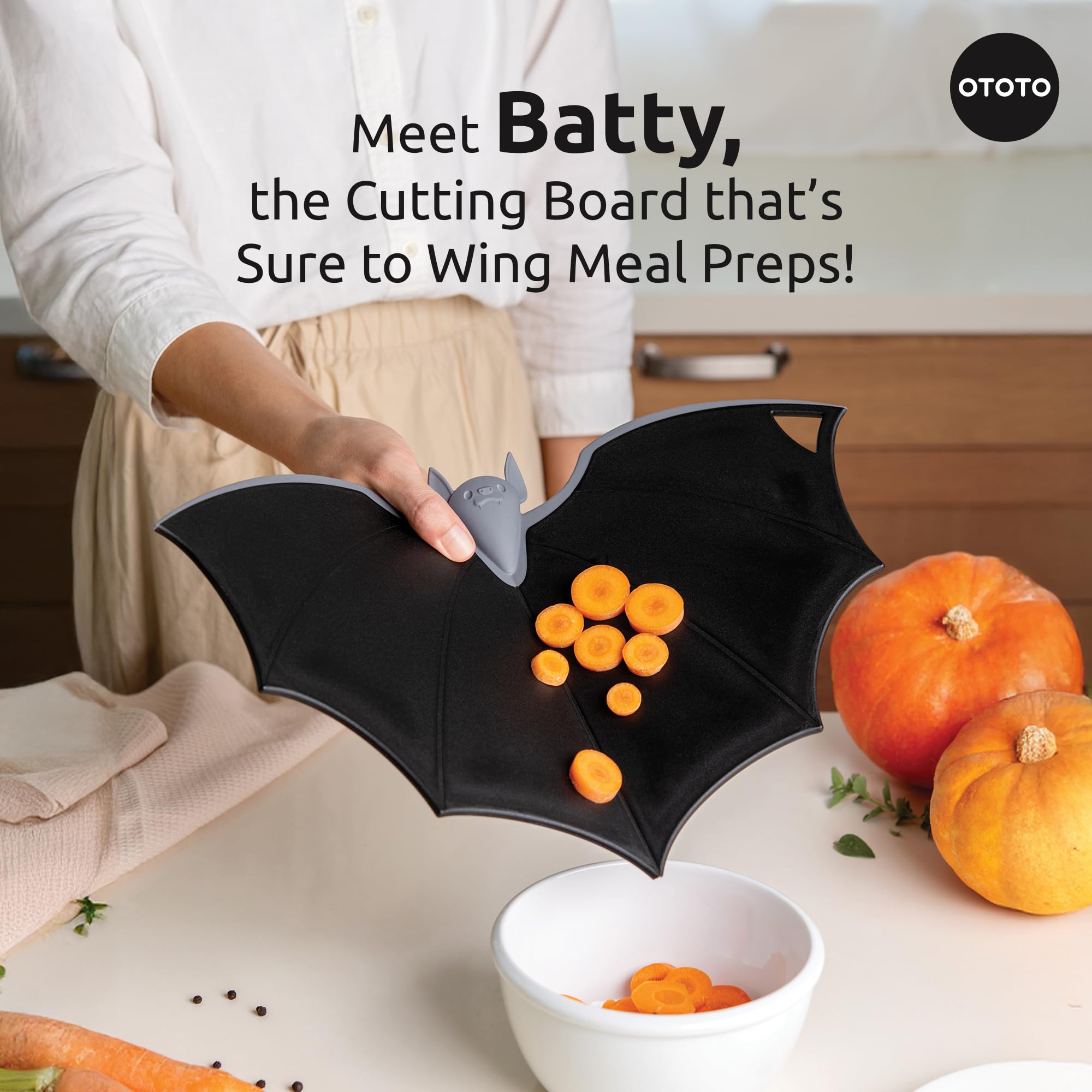 OTOTO Cutting Board - Wooden & Plastic Cutting Boards for Kitchen, Fun & Spooky Kitchen Gadgets, Housewarming & Goth Gifts, Dishwasher Safe (Bat, Plastic) - Image 3