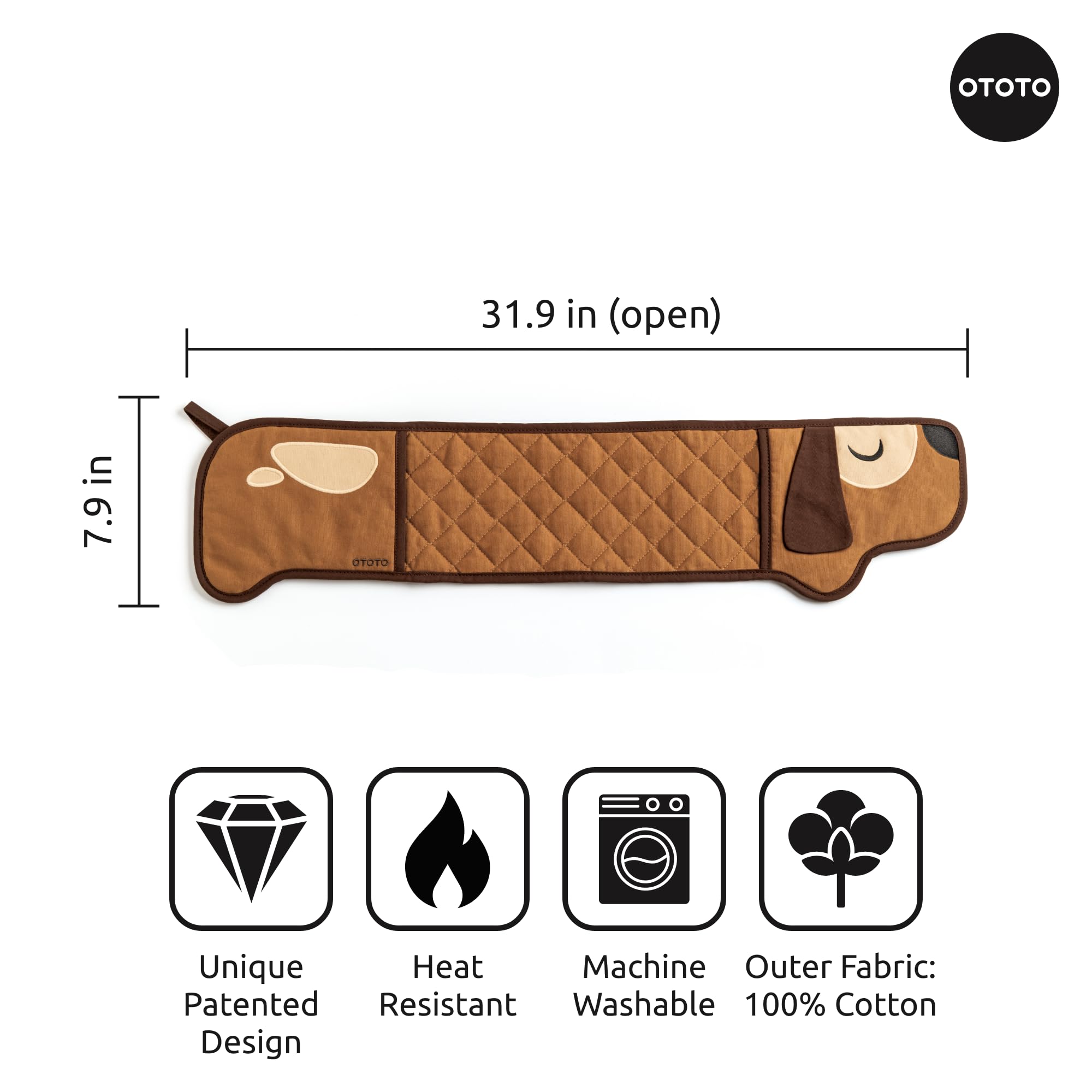 OTOTO Hot-Dog Double Oven Mitts Cute Funny - Gifts for Dog Lovers, Dachshund Themed Gifts, Heat Resistant, Kitchen Gadgets (Brown) - Image 3