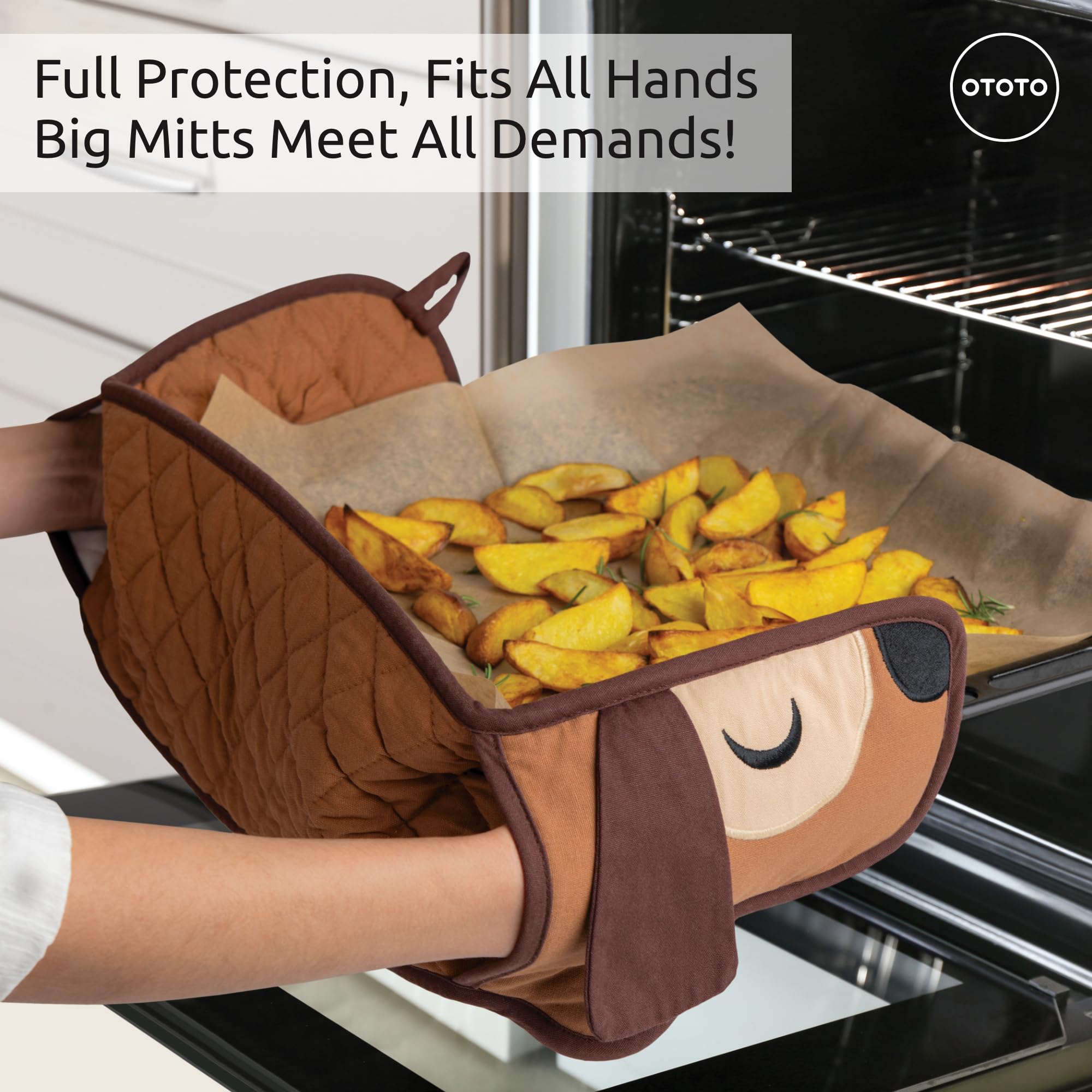 OTOTO Hot-Dog Double Oven Mitts Cute Funny - Gifts for Dog Lovers, Dachshund Themed Gifts, Heat Resistant, Kitchen Gadgets (Brown) - Image 4