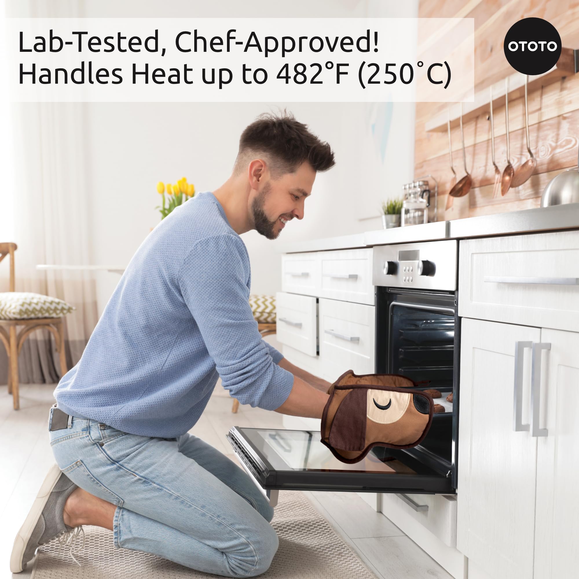 OTOTO Hot-Dog Double Oven Mitts Cute Funny - Gifts for Dog Lovers, Dachshund Themed Gifts, Heat Resistant, Kitchen Gadgets (Brown) - Image 6