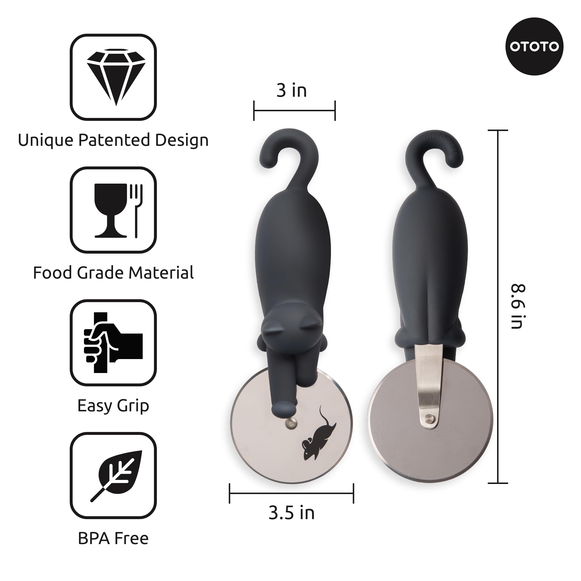 OTOTO Kitty Cut Pizza Cutter Wheel - Pizza Cutters Stainless Steel, Funny Kitchen Gadgets and Kitchen Gifts, Cat Gift for Women Cat Lovers (kitty cut) - Image 6