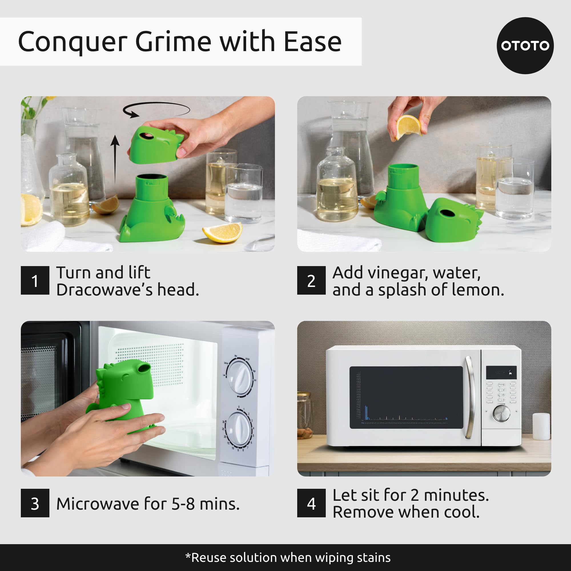 OTOTO NEW Dracowave Microwave Cleaner - Dragon Microwave Steam Cleaner, Cleans Grime in Minutes with Water and Vinegar - Cute Kitchen Gifts Accessories, Funny Kitchen Gadgets, White Elephant Gifts - Image 6