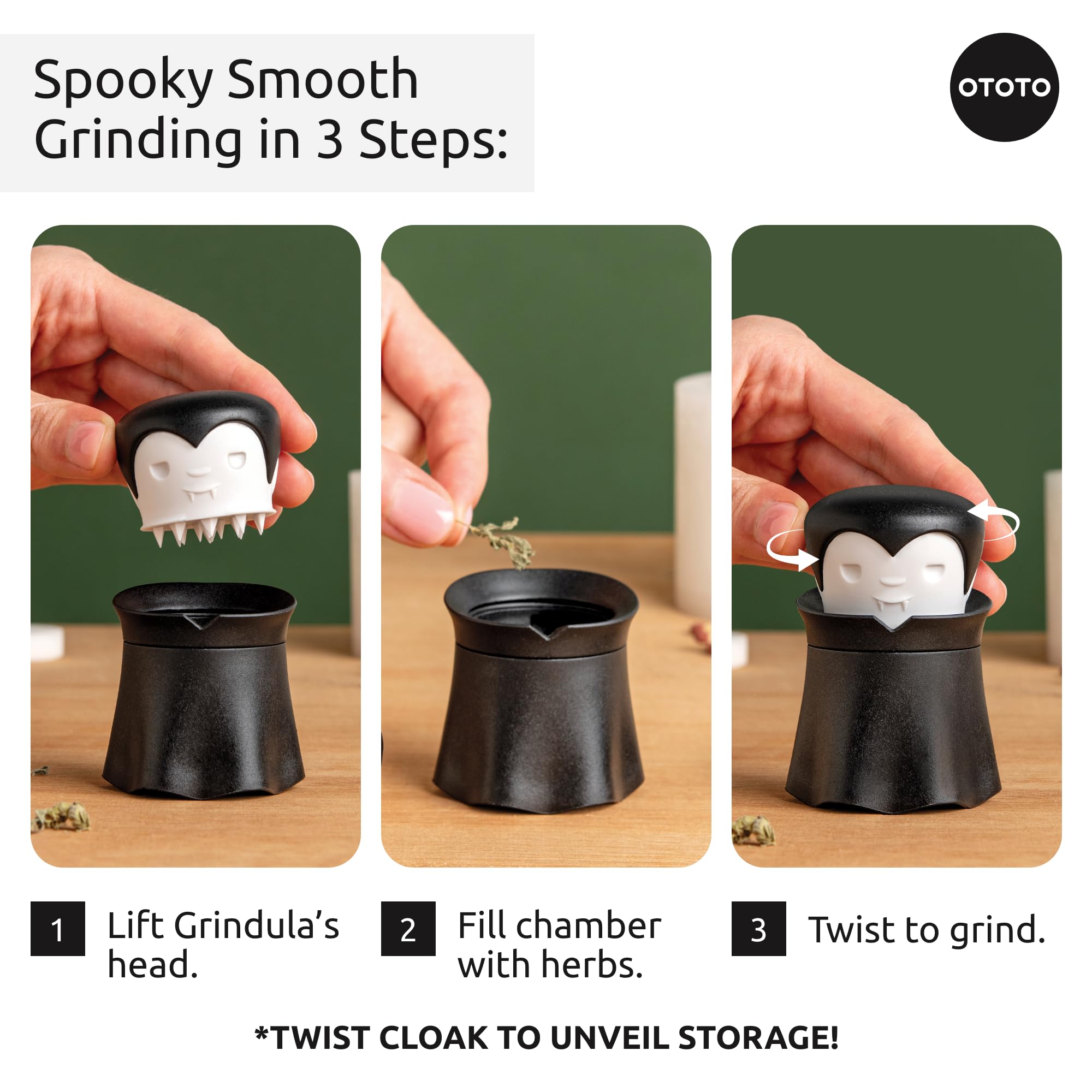 OTOTO New Grindula Herb Grinder - Dracula Gothic Manual Spice Grinder for Kitchen, Halloween Mini Spice Grinder, Unique Kitchen Gadgets, Goth Accessories, Spooky Goth Kitchen Gifts, Black - Image 6