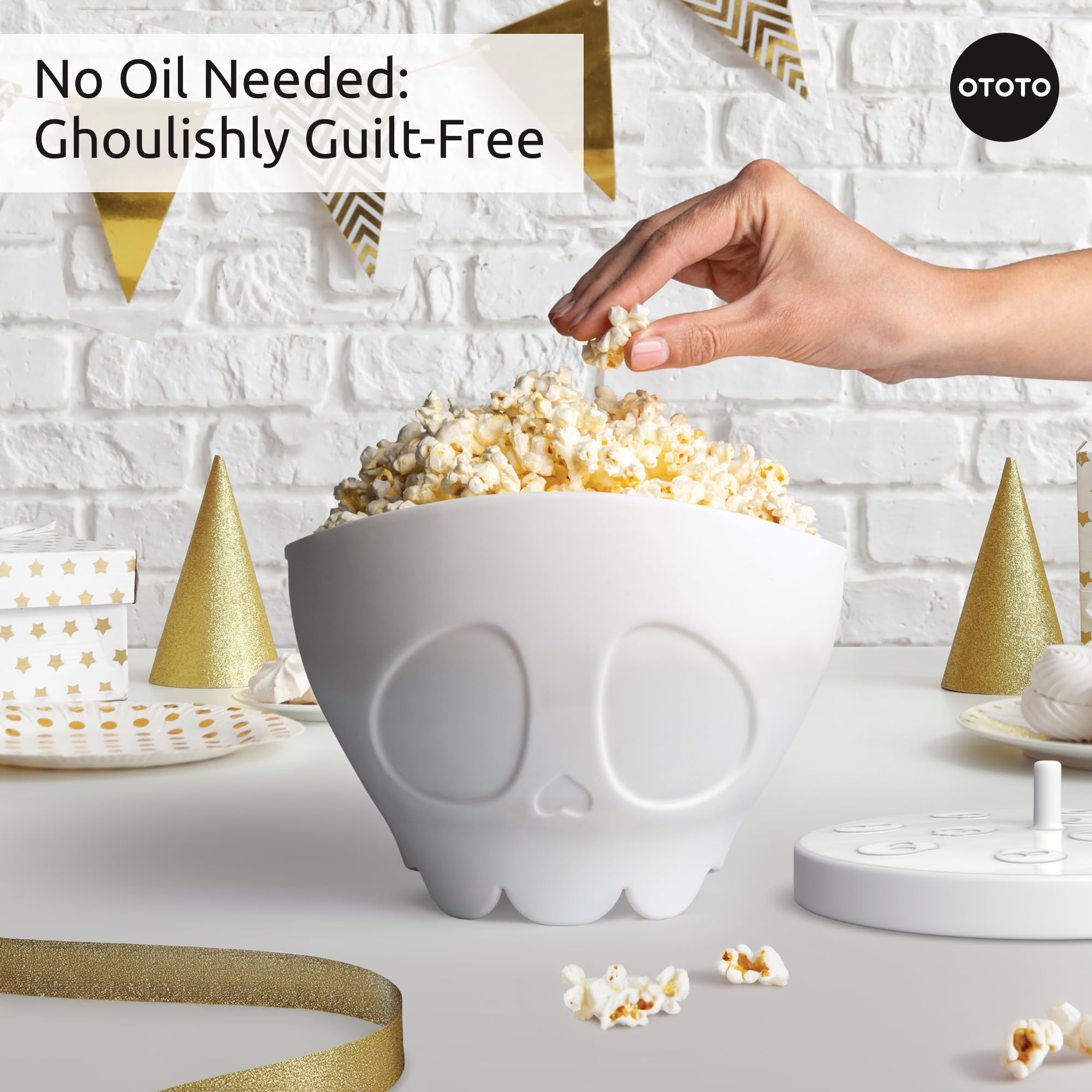 OTOTO New Scary Poppings Microwave Popcorn Popper - Gothic Popcorn Microwave Popper, Silicone Microwave Popcorn, Collapsible Bowl Popcorn Bowls, Halloween Goth Accessories Goth Gifts (White) - Image 3