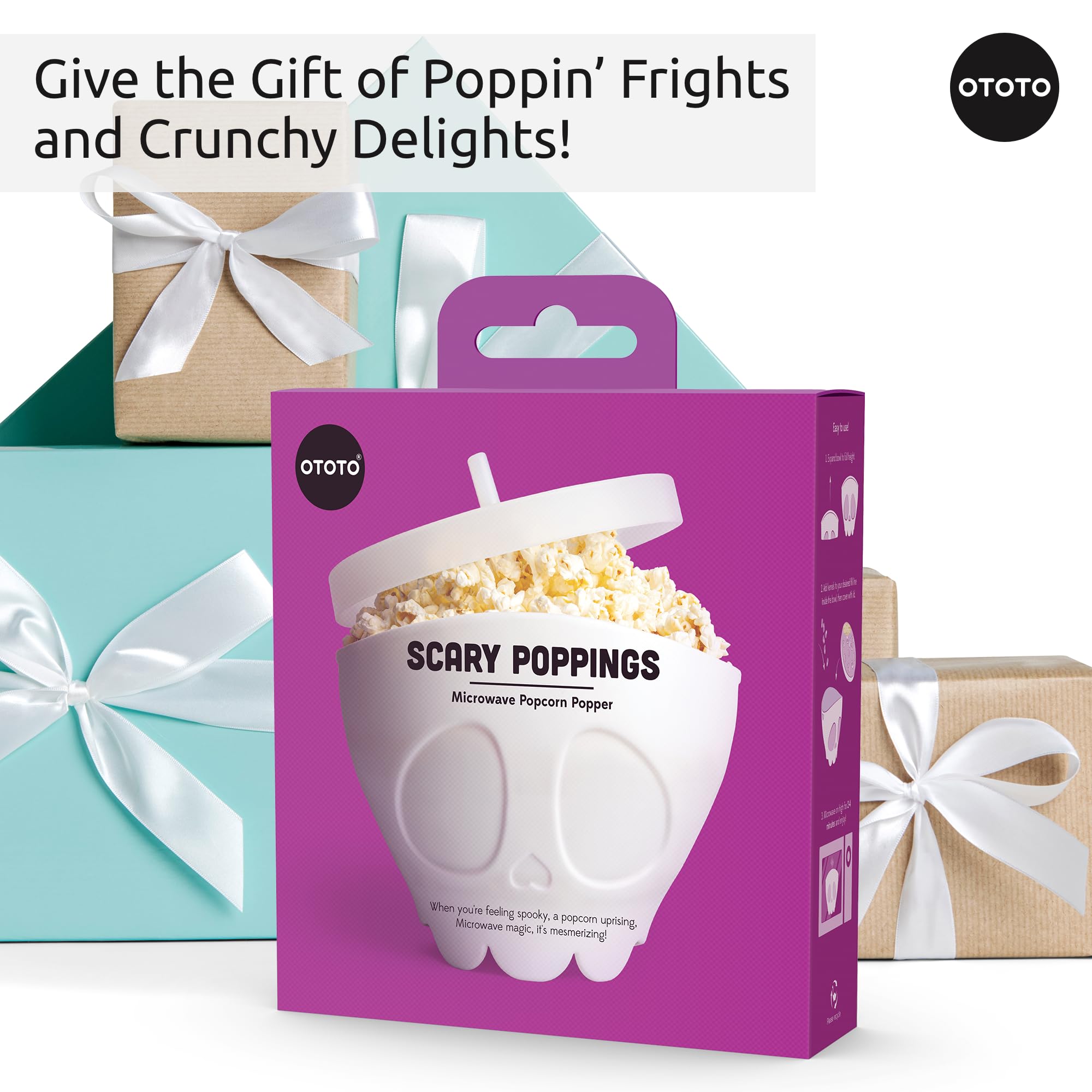 OTOTO New Scary Poppings Microwave Popcorn Popper - Gothic Popcorn Microwave Popper, Silicone Microwave Popcorn, Collapsible Bowl Popcorn Bowls, Halloween Goth Accessories Goth Gifts (White) - Image 7