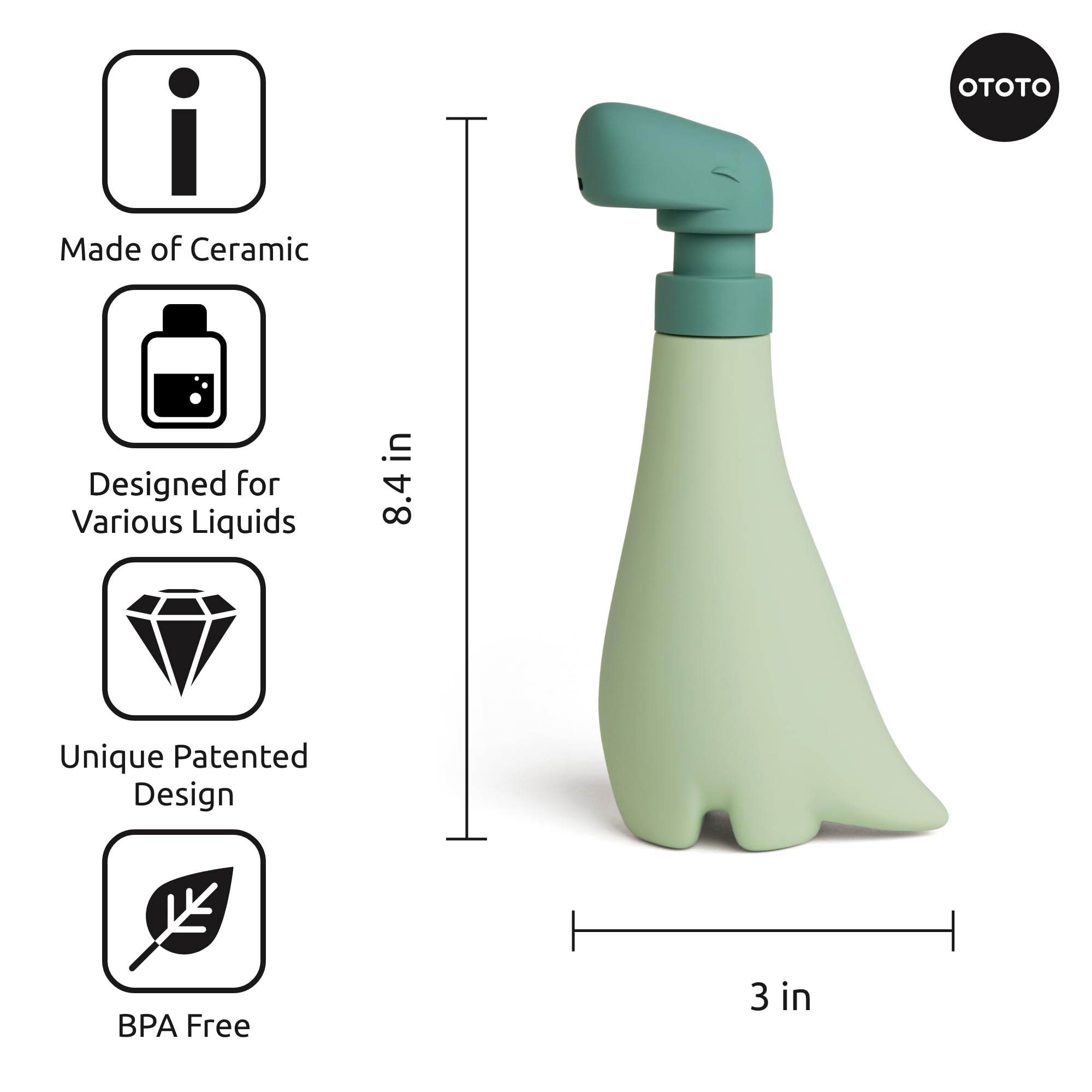 OTOTO New Soapasaurous Dino Hand Soap Dispenser - Cute Bathroom Accessories, Liquid Dish Soap Dispenser, Dinosaur, Cute Kitchen Accessories, Gifts for Kids - Image 6