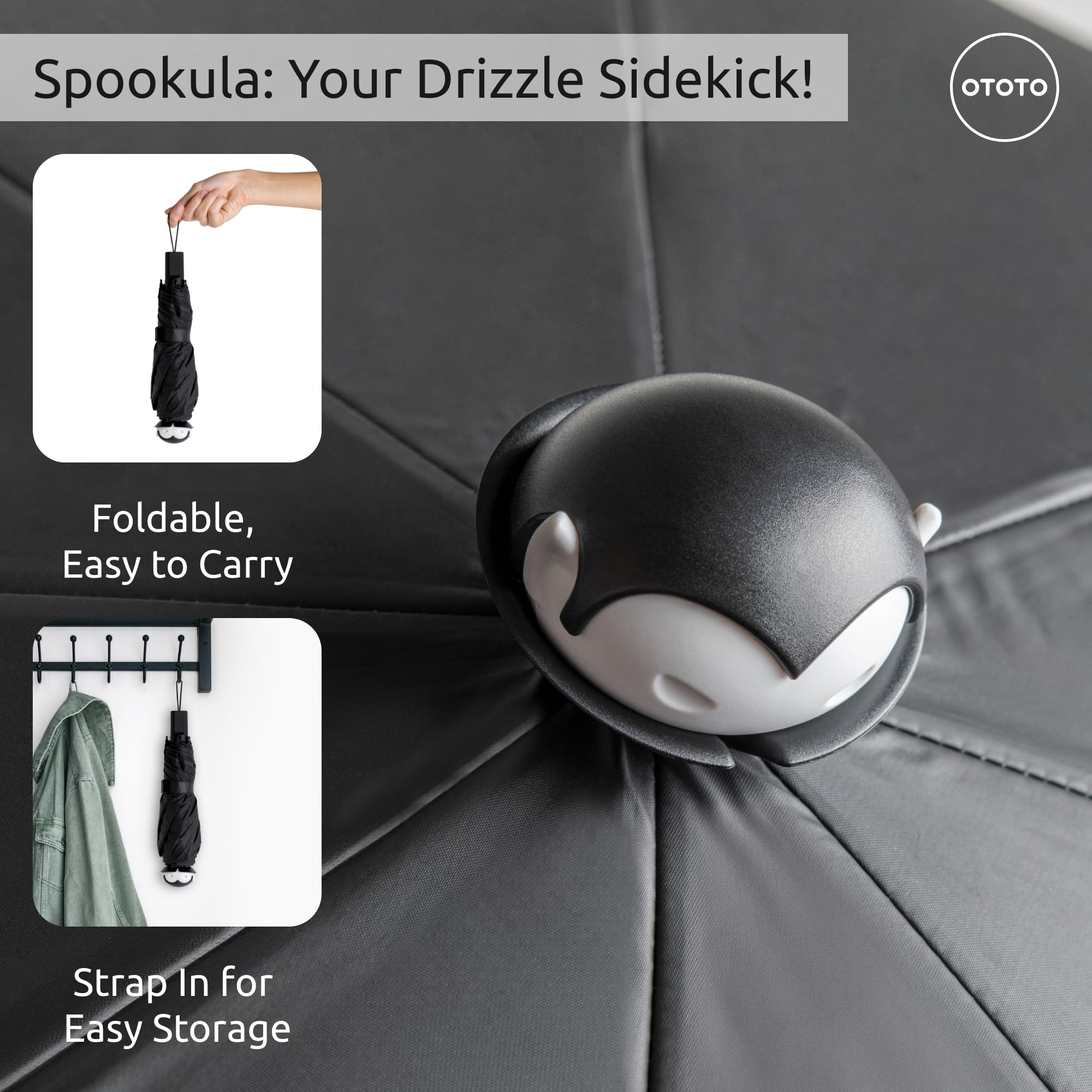 OTOTO NEW! Spookula Vampire Folding, Collapsible, Umbrella, Unique, Goth Accessories, Cool Gifts, Gothic, Black and White, Cute, Rain Umbrella, Spooky, Halloween - Image 5