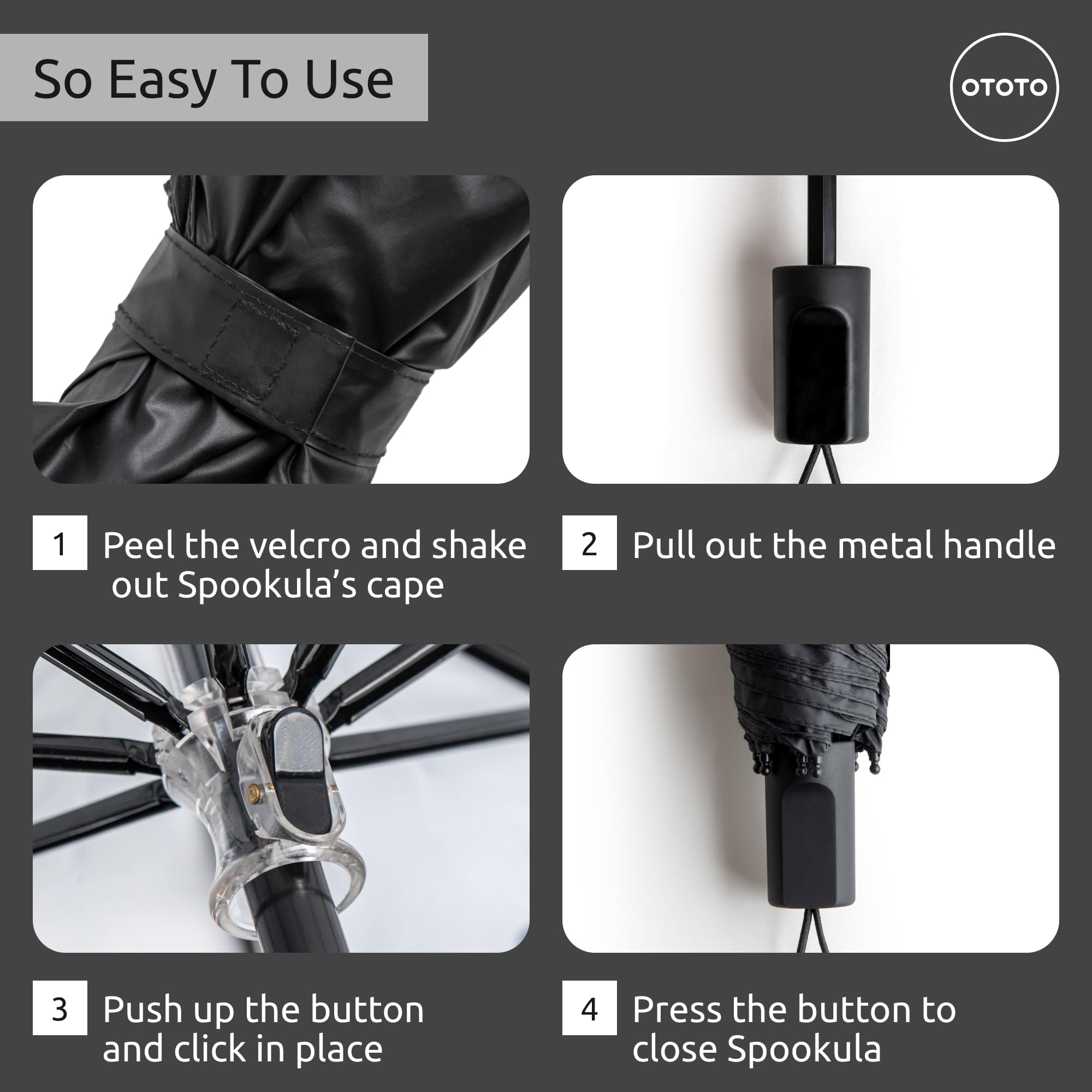 OTOTO NEW! Spookula Vampire Folding, Collapsible, Umbrella, Unique, Goth Accessories, Cool Gifts, Gothic, Black and White, Cute, Rain Umbrella, Spooky, Halloween - Image 6