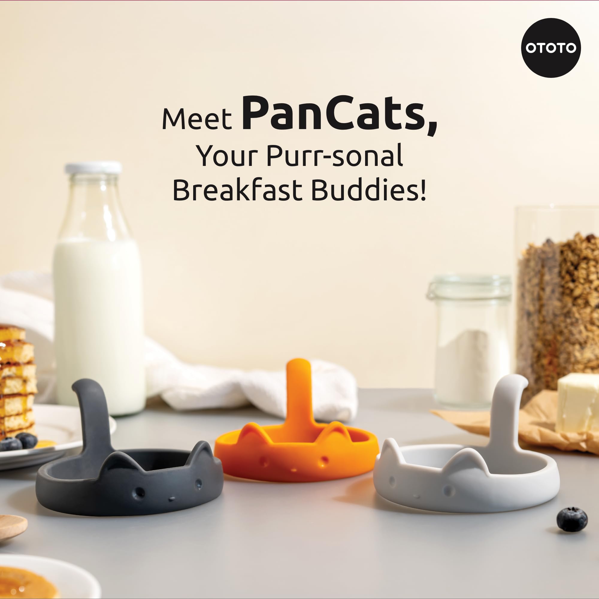 OTOTO PanCats Egg Ring Set of 3 - Silicone Egg Rings for Frying Eggs, Non Stick Fried Egg Cooker Ring, Cat Gifts for Cat Lovers, Cute Funny Kitchen Accessories Gadgets, Separator (Multicolor) - Image 3