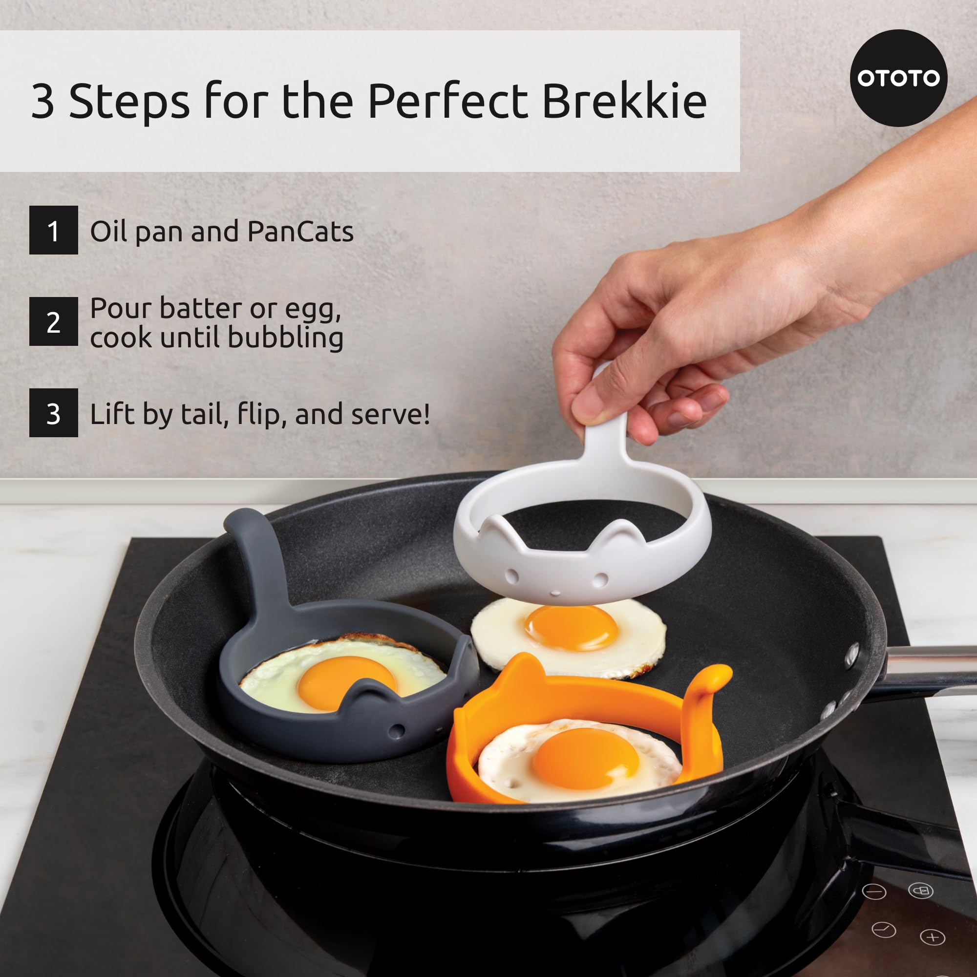 OTOTO PanCats Egg Ring Set of 3 - Silicone Egg Rings for Frying Eggs, Non Stick Fried Egg Cooker Ring, Cat Gifts for Cat Lovers, Cute Funny Kitchen Accessories Gadgets, Separator (Multicolor) - Image 6