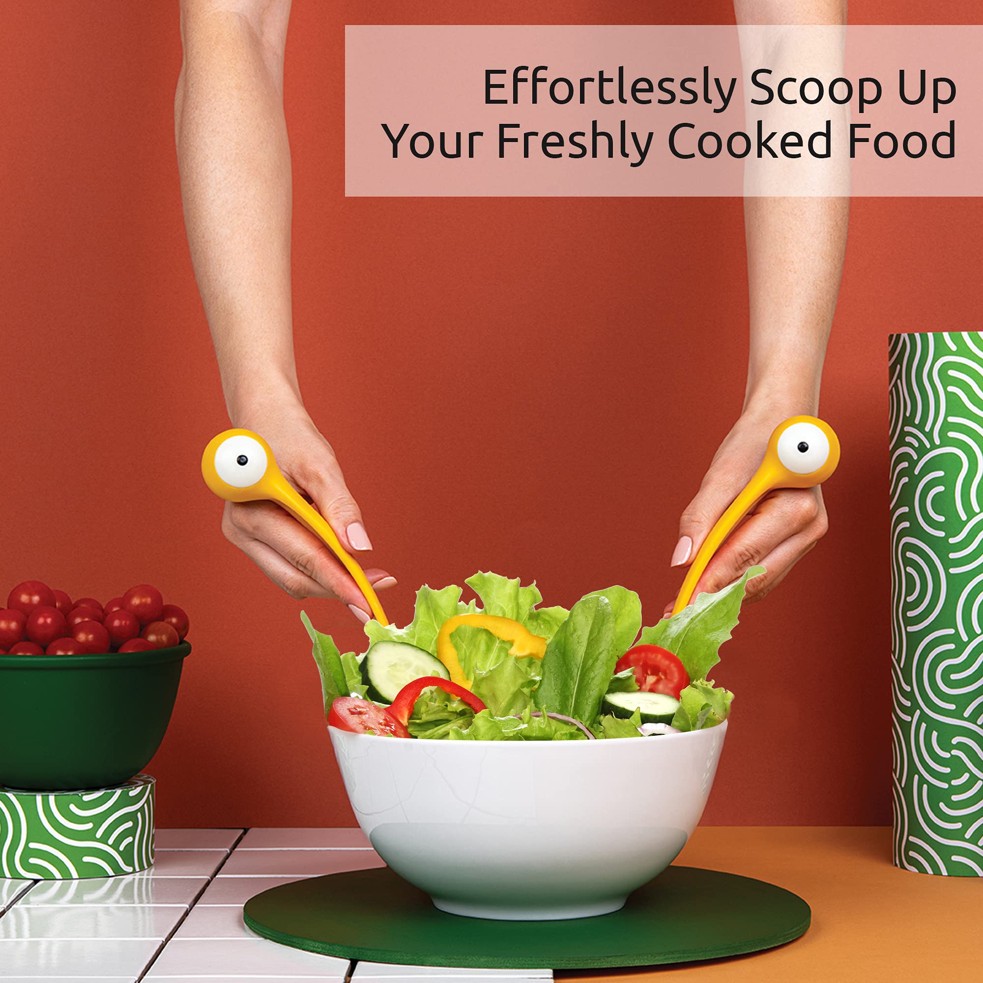 OTOTO Pasta Monsters and Salad Servers - BPA-Free Fun Kitchen Gadgets - 100% Food Safe Salad Spoon and Fork Set - 11.93x 3.39 x 2.24 inch - Image 5