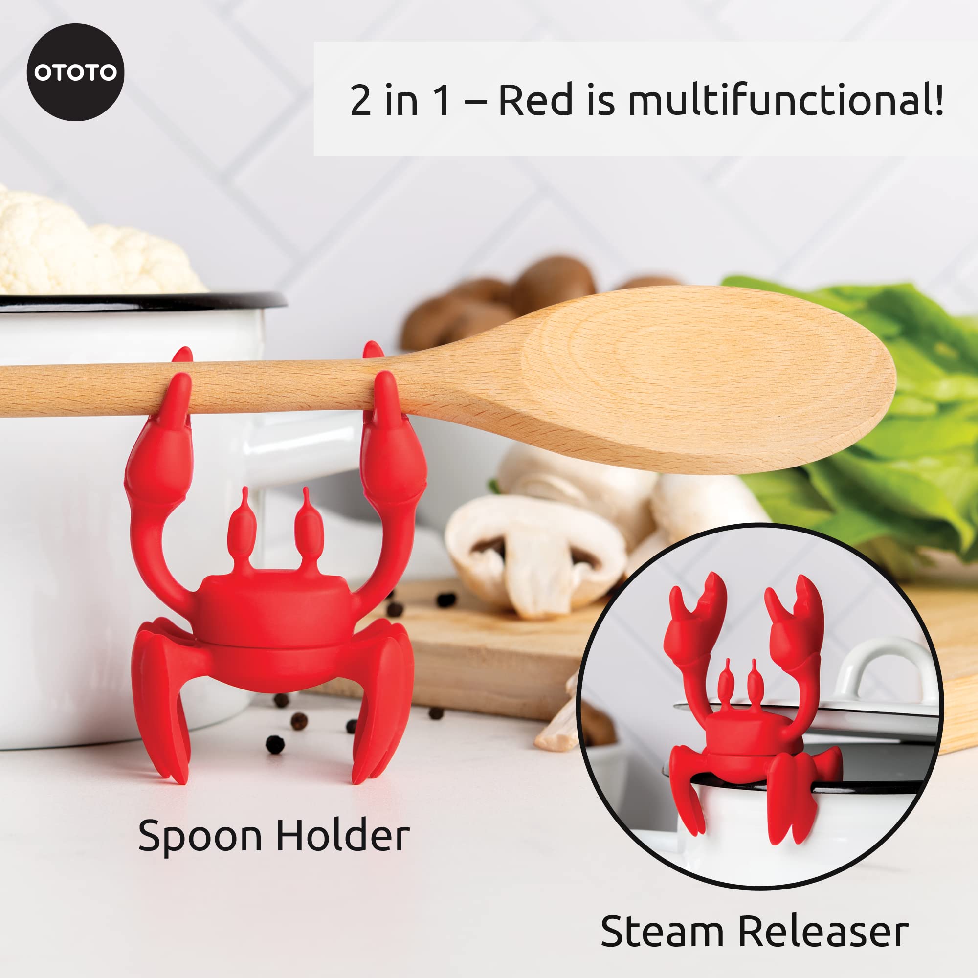 OTOTO Red the Crab Silicone Utensil Rest and Magic Mushroom Foldable Kitchen Funnel - Bundle of 2 Fun Kitchen Gadgets - Image 3