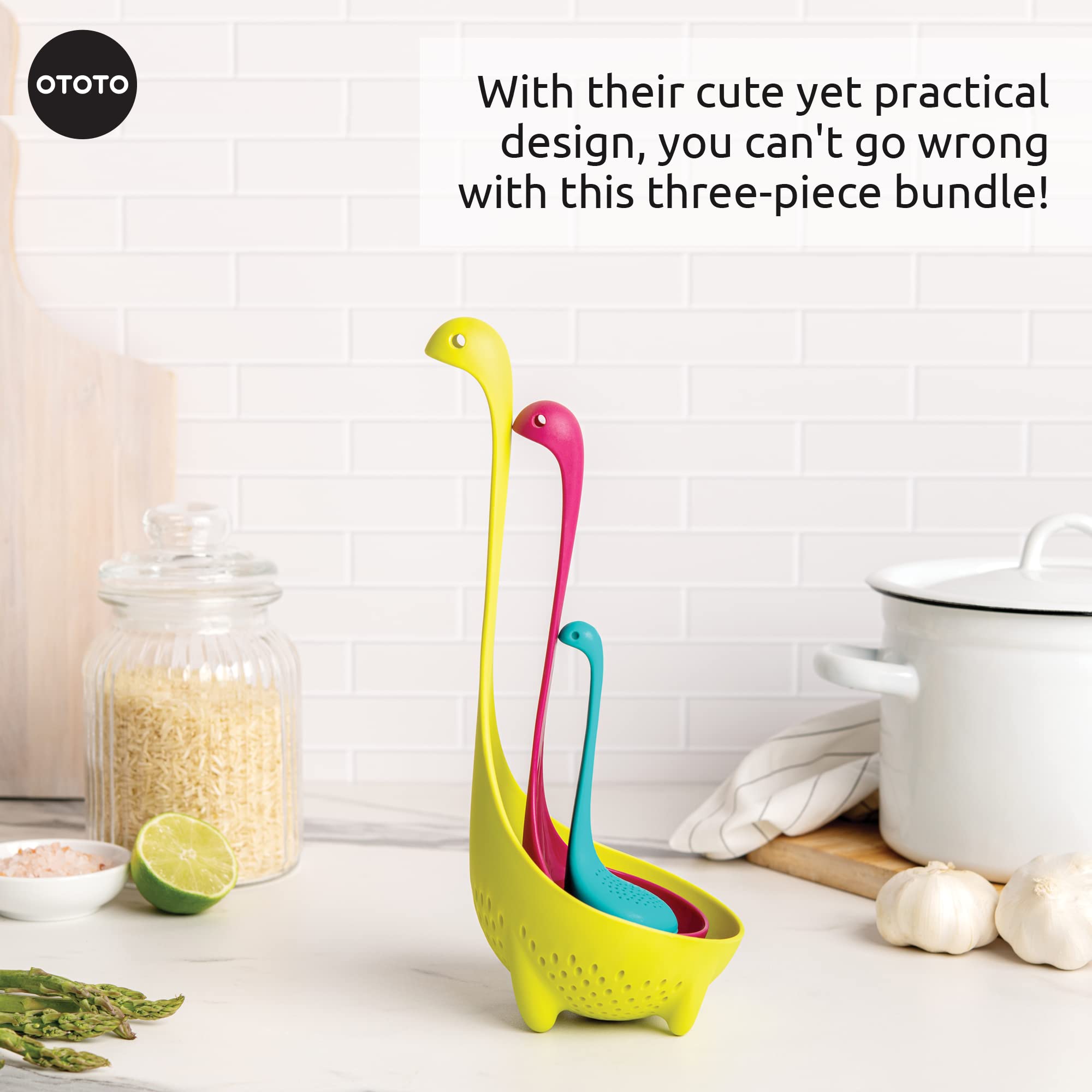 The Nessie Family by OTOTO - Pack of 3 Tea Infuser, Soup Ladle, and Colander - Cute Kitchen Accessories, Cooking Gifts, Funny Kitchen Gadgets, Kitchen Gifts - Image 4
