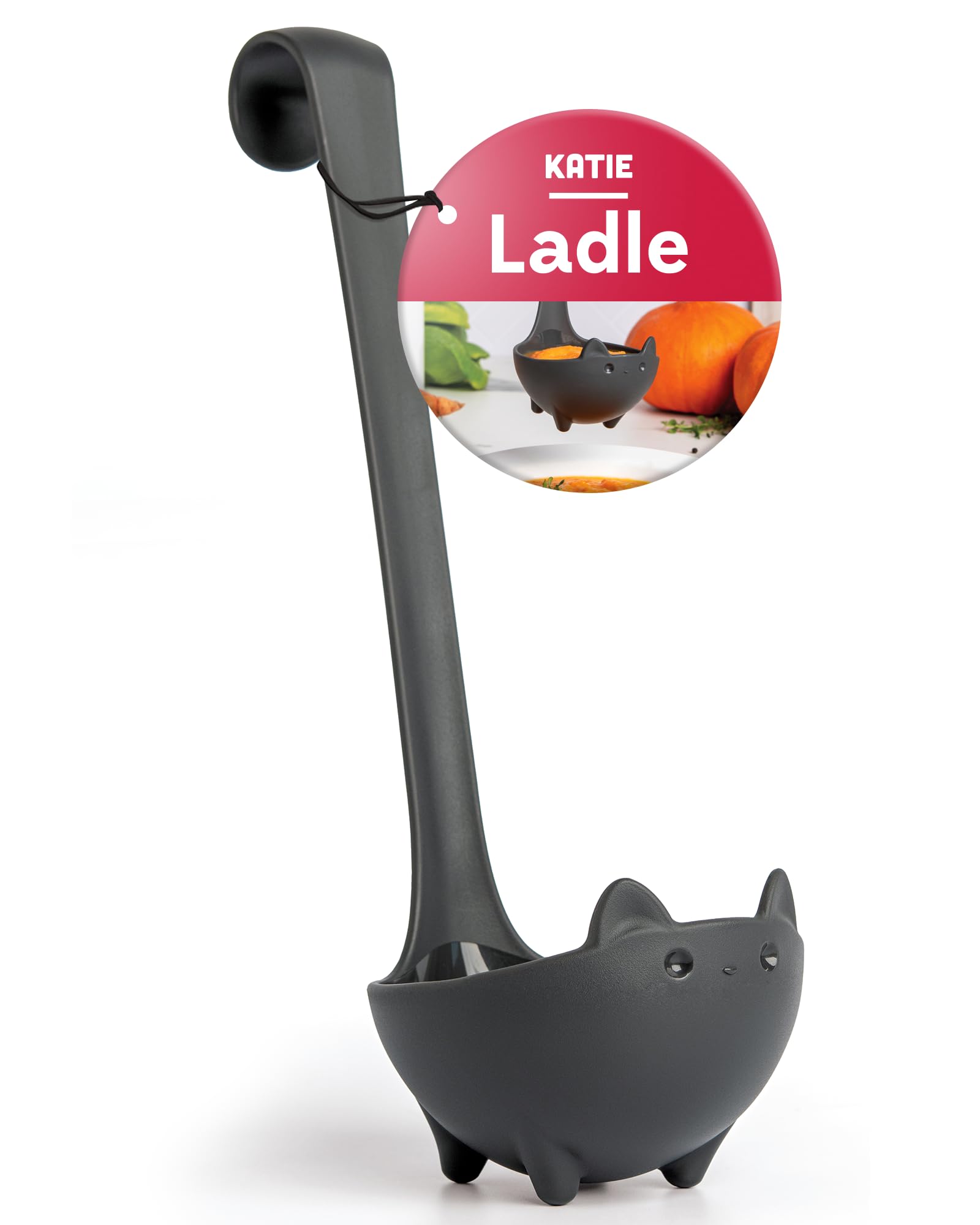 OTOTO New Kitty Cut Pizza Cutter Wheel, New Katie Black Cat Soup Ladle, and Mary Cat Jar Scraper Spatula for Scooping (Bundle of 3) - Image 3